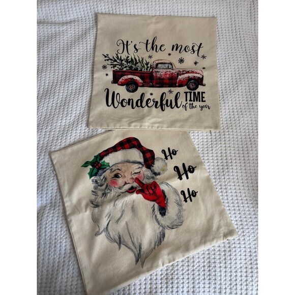 Christmas Pillow Covers Santa Red truck zipper closure set of 2 farmhouse - Picture 1 of 6